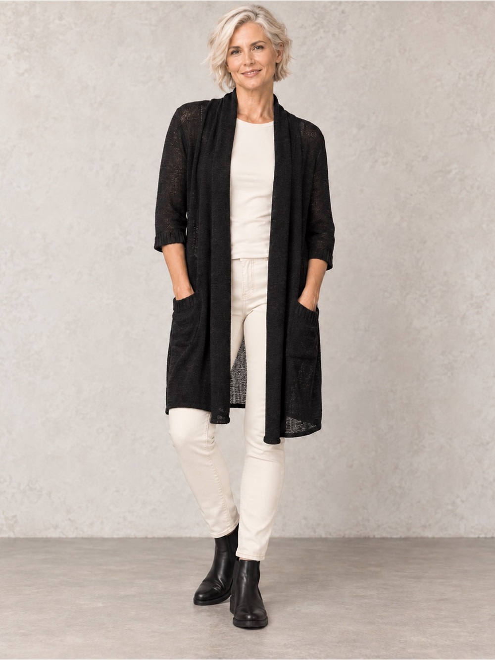 Calvin Klein Black Longline Open Front Duster Cardigan Medium